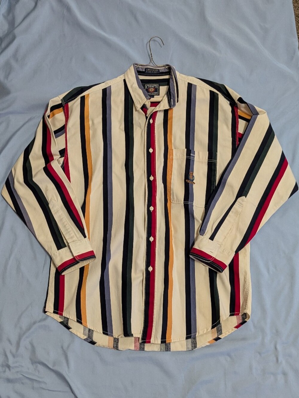 Vintage 90s Chaps Ralph Lauren Striped Shirt Large Long Sleeve Crest Crown